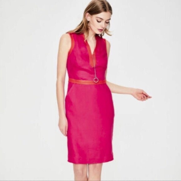 BODEN 100% Linen Notch Neck Sleeveless Sheath Mini Dress Carnival Pink Orange 6 - Picture 1 of 9